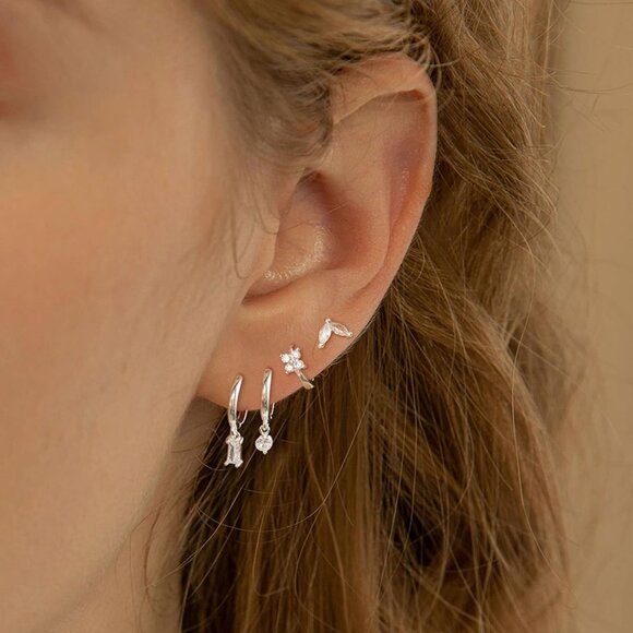 4 set style Sterling Silver Dainty Huggie Cubic Zirconia Hoop Earrings for Women - Picture 3 of 6